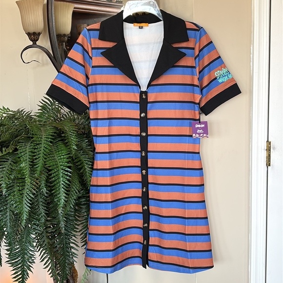 Brand New Unique Vintage Scooby Doo x Smak Parlour Striped Button Down Dress - Picture 1 of 15
